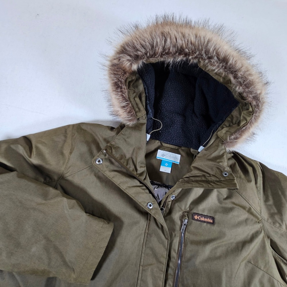 Columbia Suttle Mountain Jacket Womens 2X Olive Green Omni-Heat Faux Fur Parka